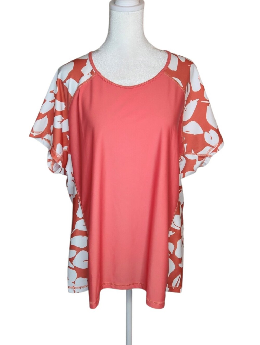 NEW Calypsa Loose Fit Adele Swim Top Coral Tropical Flowers Size 1X